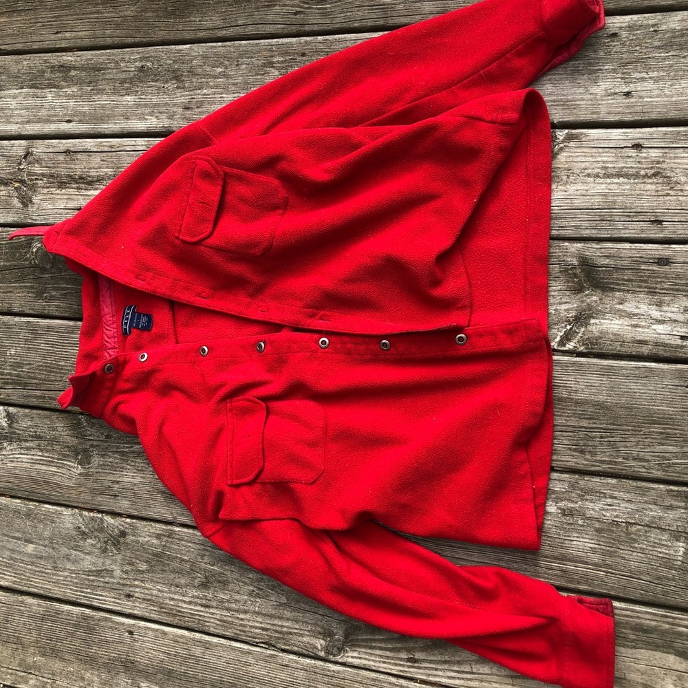 red fuzzy jacket